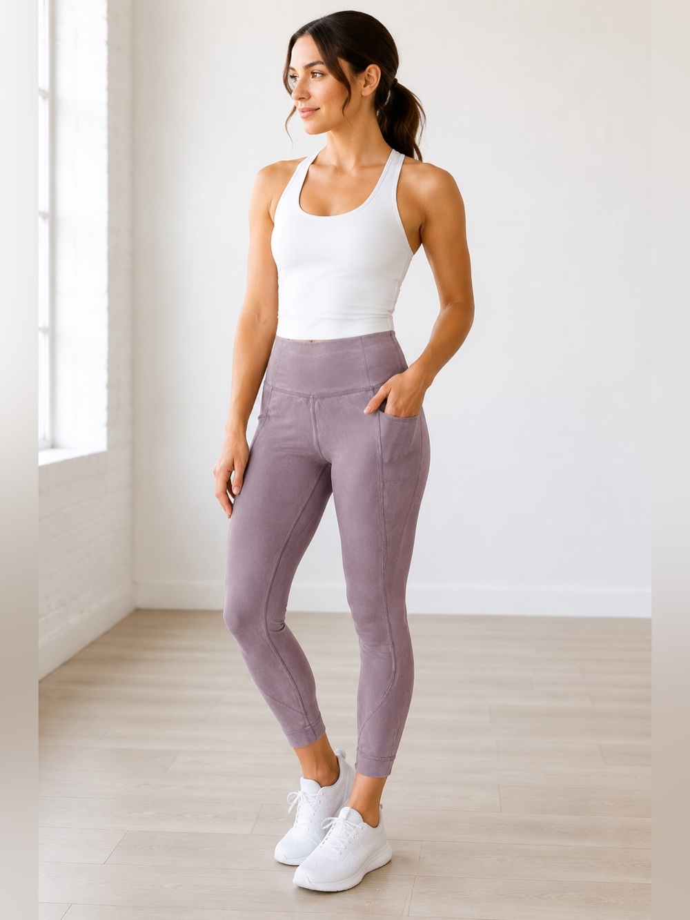 Apana Mauve Pink High Rise 7/8 Leggings Women’s Small Side Pockets Yoga